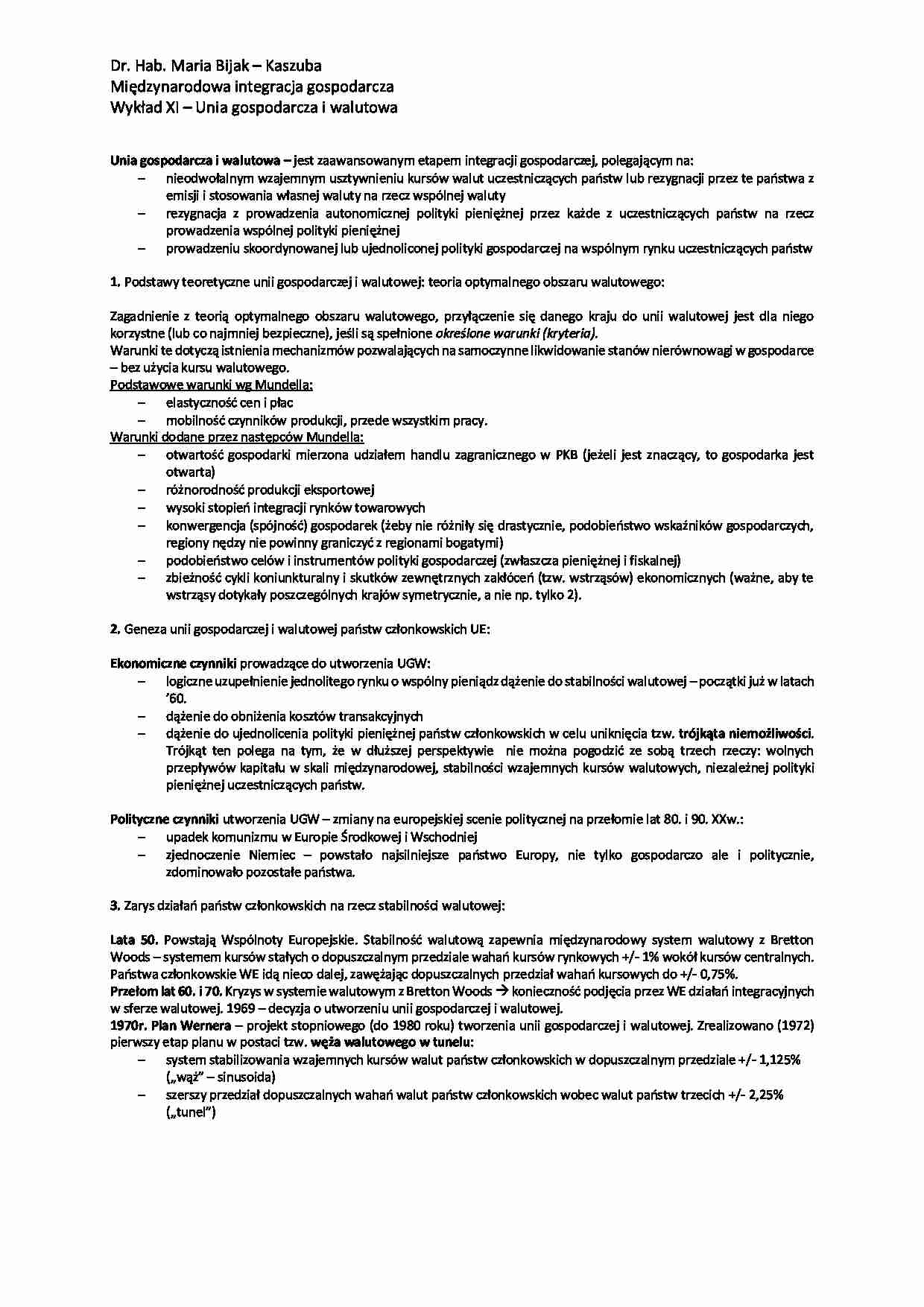 Unia gospodarcza i walutowa - wykład - strona 1