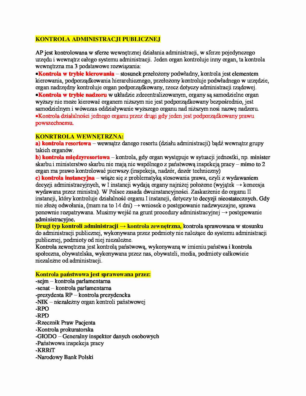 kontrola administracji publicznej - omówienie - strona 1
