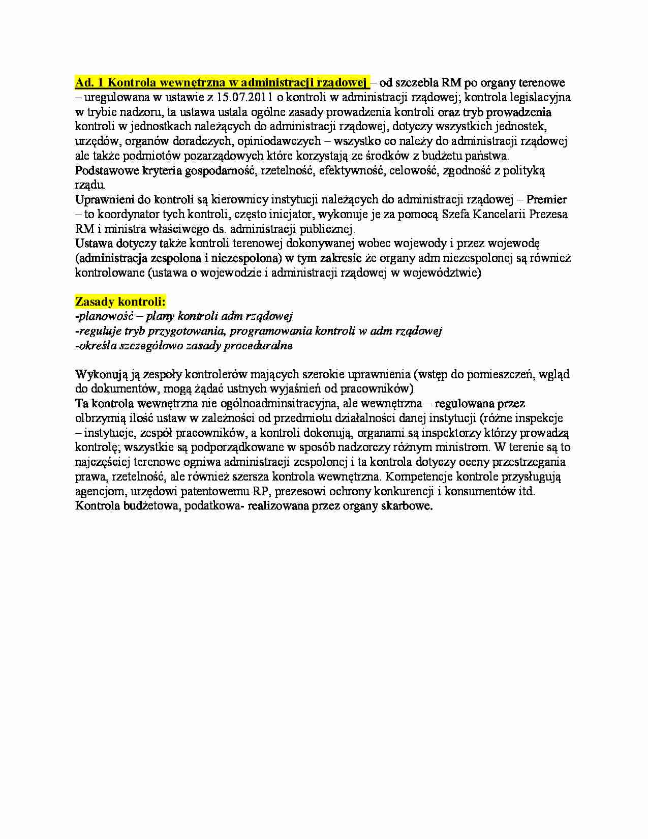 kontrola wewnętrzna administracji rzadowej - omówienie - strona 1
