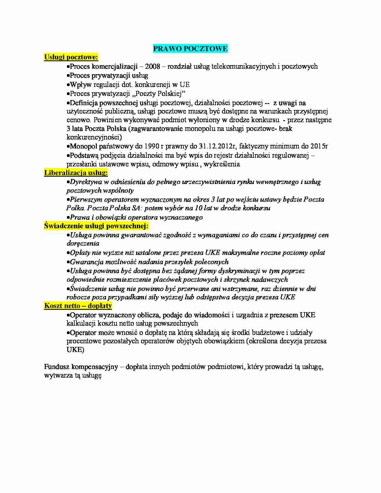 prawo pocztowe - omówienie - strona 1