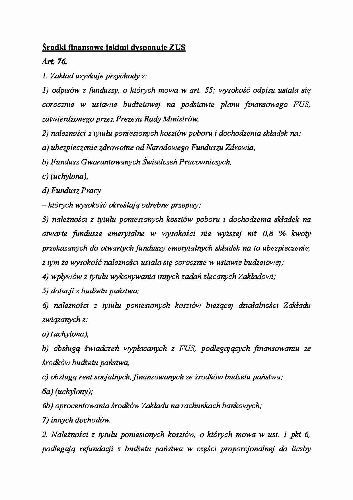 Środki finansowe ZUS - omówienie - strona 1