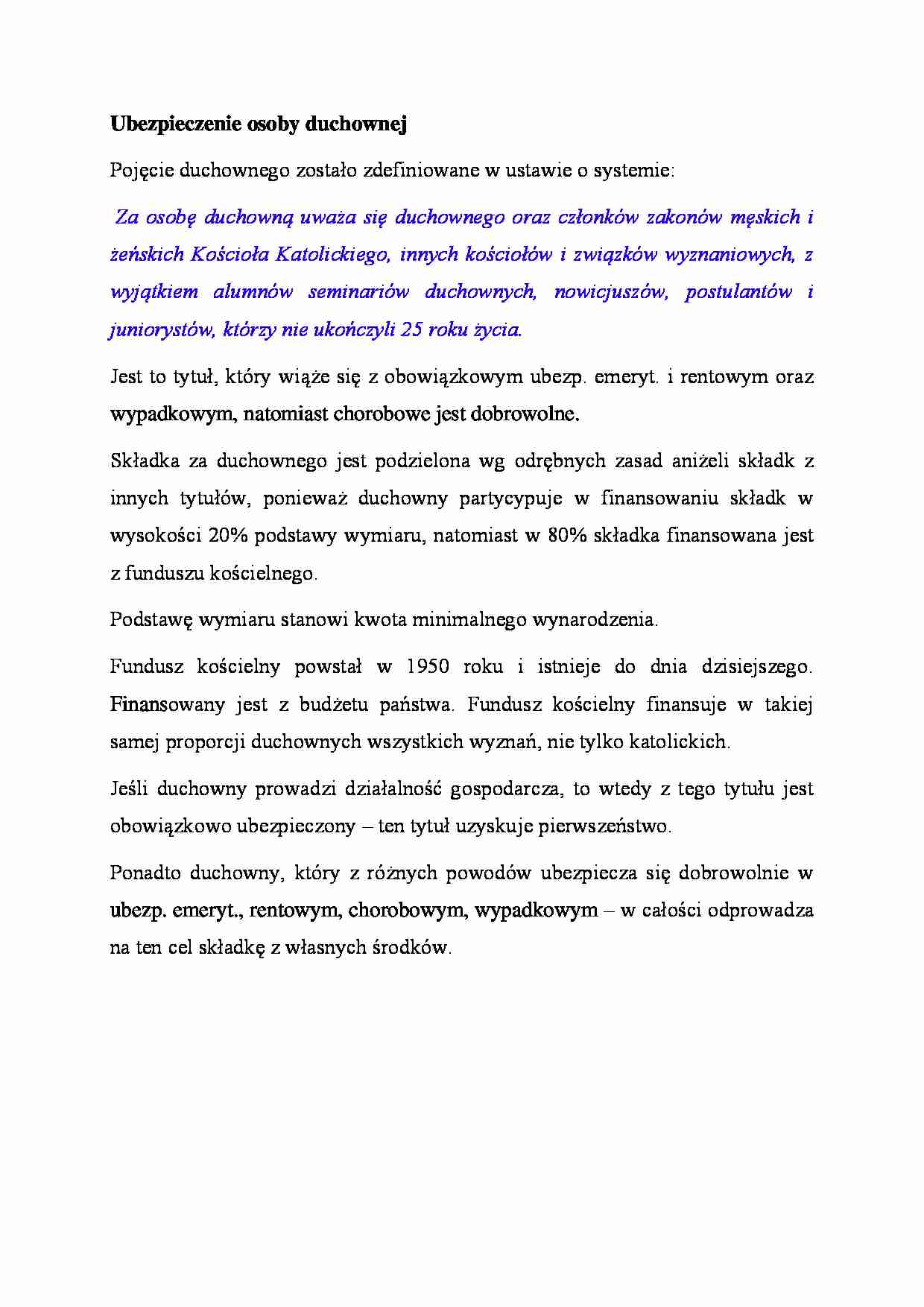 Ubezpieczenie duchownych - omówienie - strona 1