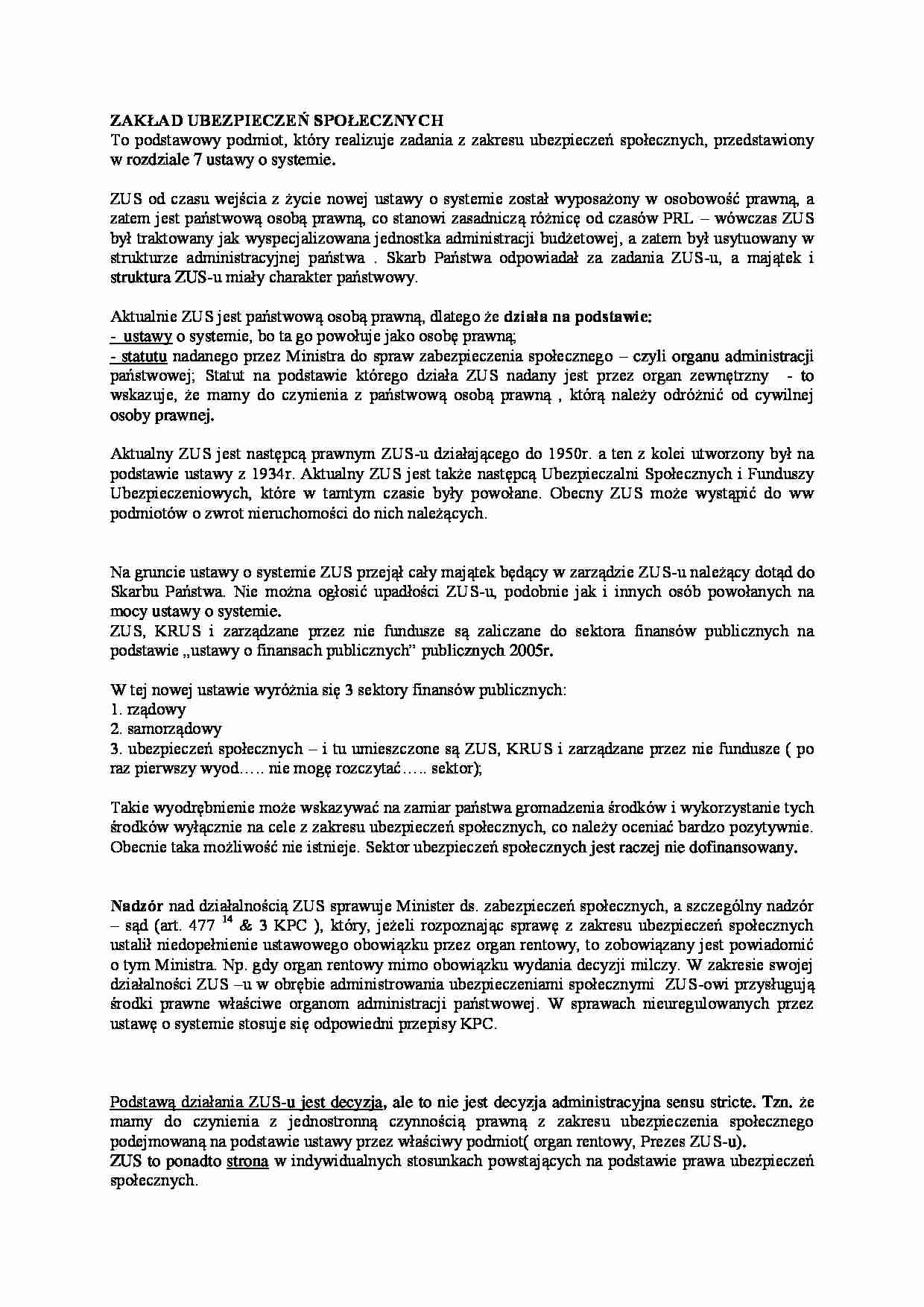 Zakład ubezpieczeń społecznych  - omówienie - strona 1
