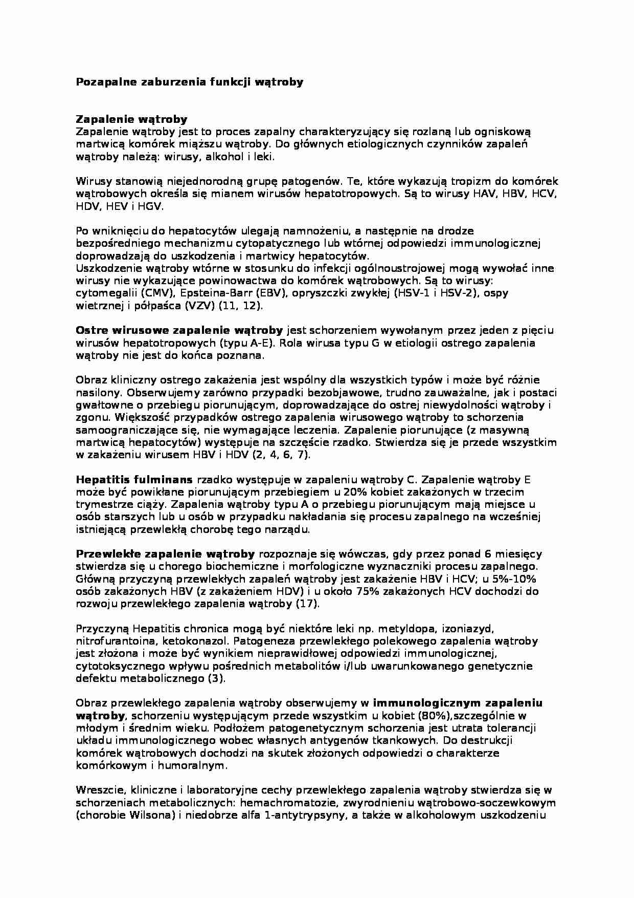 Pozapalne zaburzenia funkcji wątroby - omówienie - strona 1