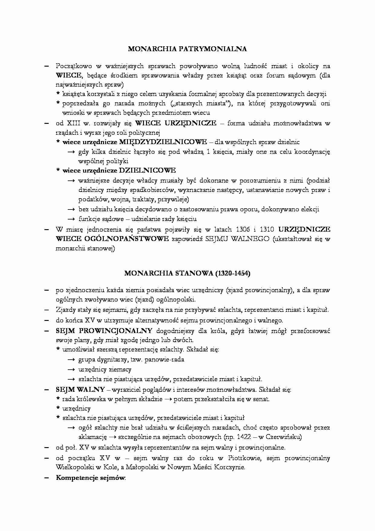 Sejm w monarchii stanowej i patrymonialnej - wykład - strona 1