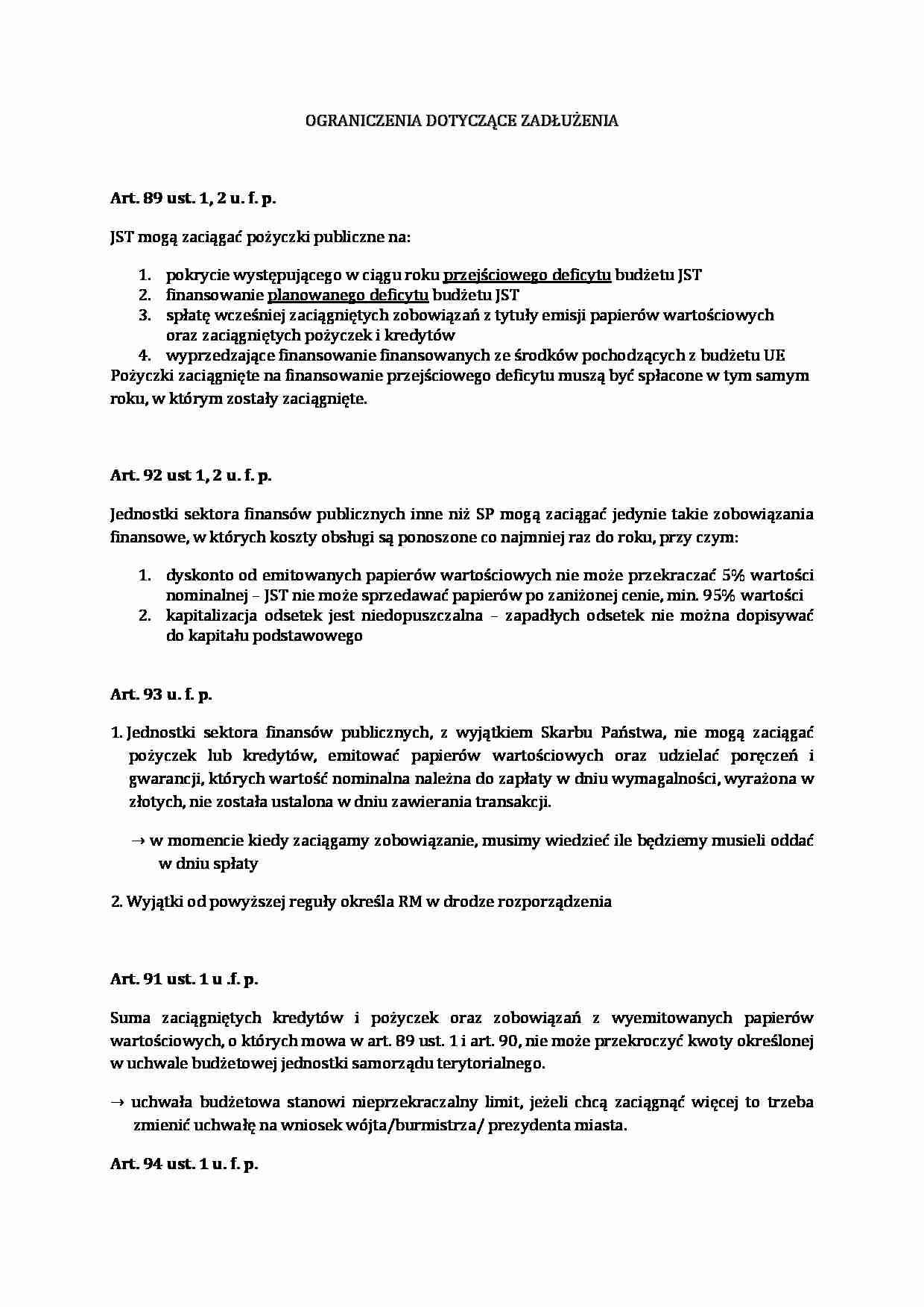 Wykład - ograniczenia zadłużenia jednostek samorządu terytorialnego - strona 1