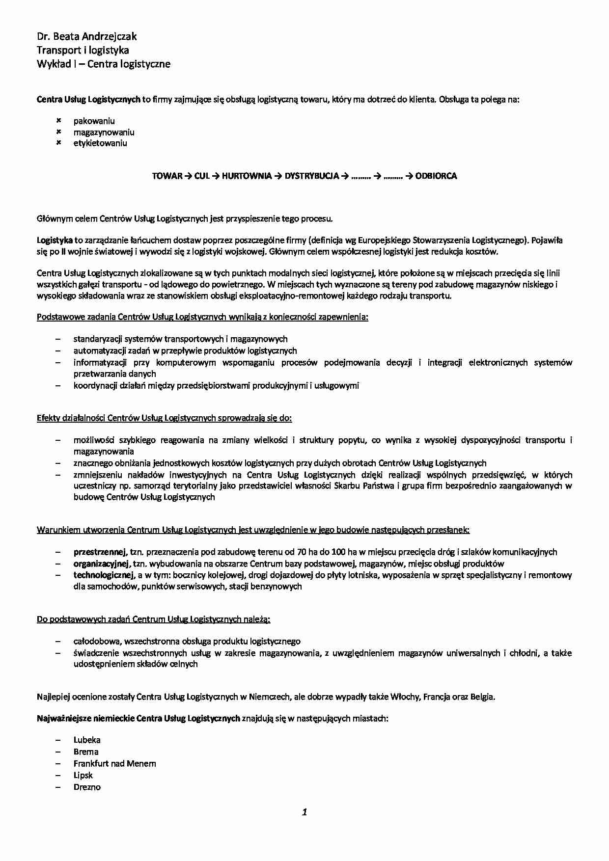 Centra logistyczne - omówienie - strona 1