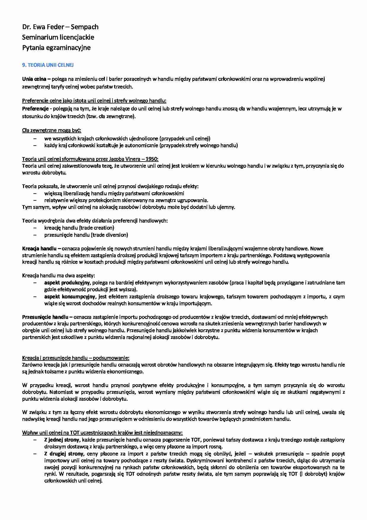 Teoria unii celnej - omówienie - strona 1