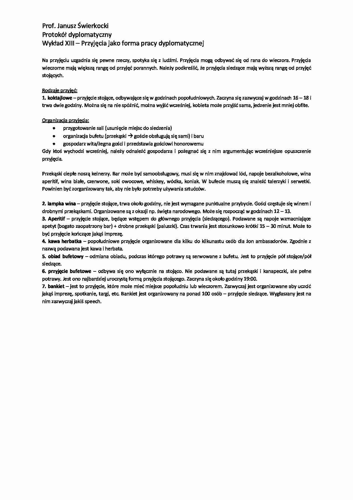 Przyjęcia jako forma pracy dyplomatycznej - omówienie - strona 1