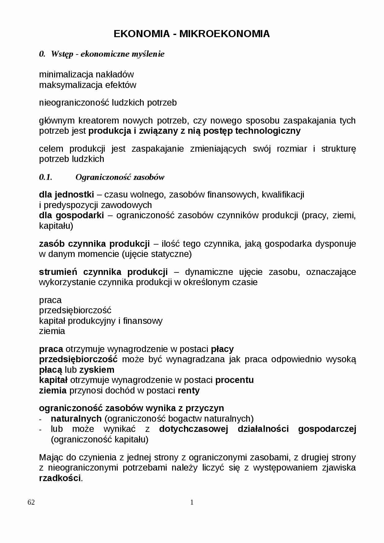 mikroekonomia - Ograniczoność zasobów - strona 1