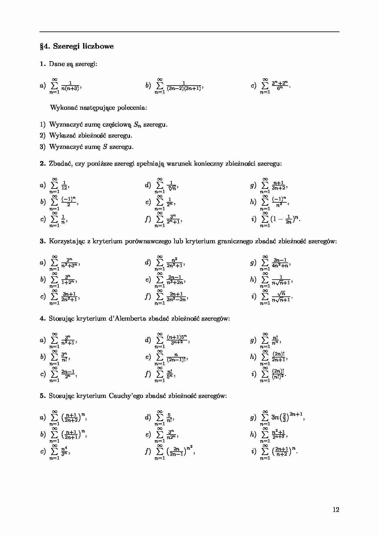Szeregi liczbowe - zadania - strona 1