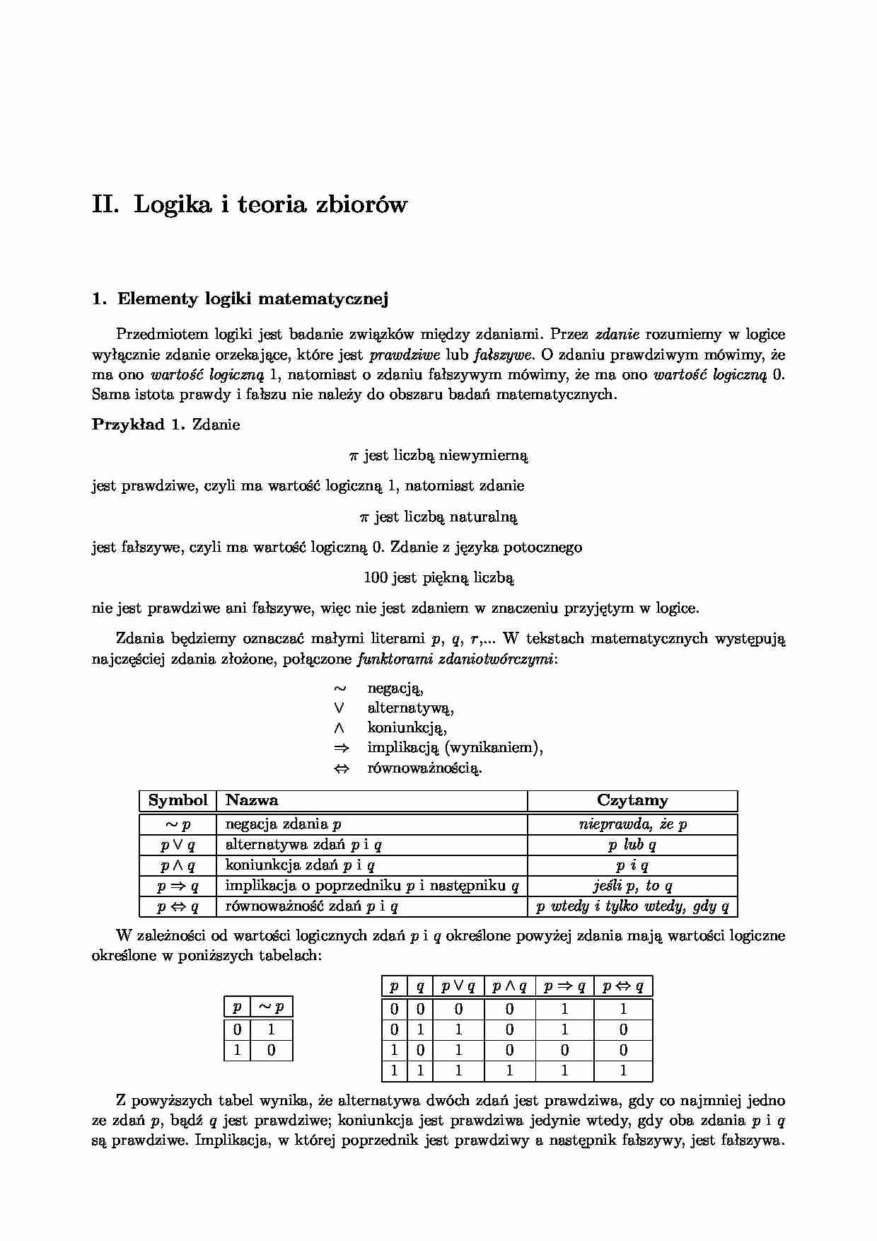  Logika i teoria zbiorów - wykład - strona 1