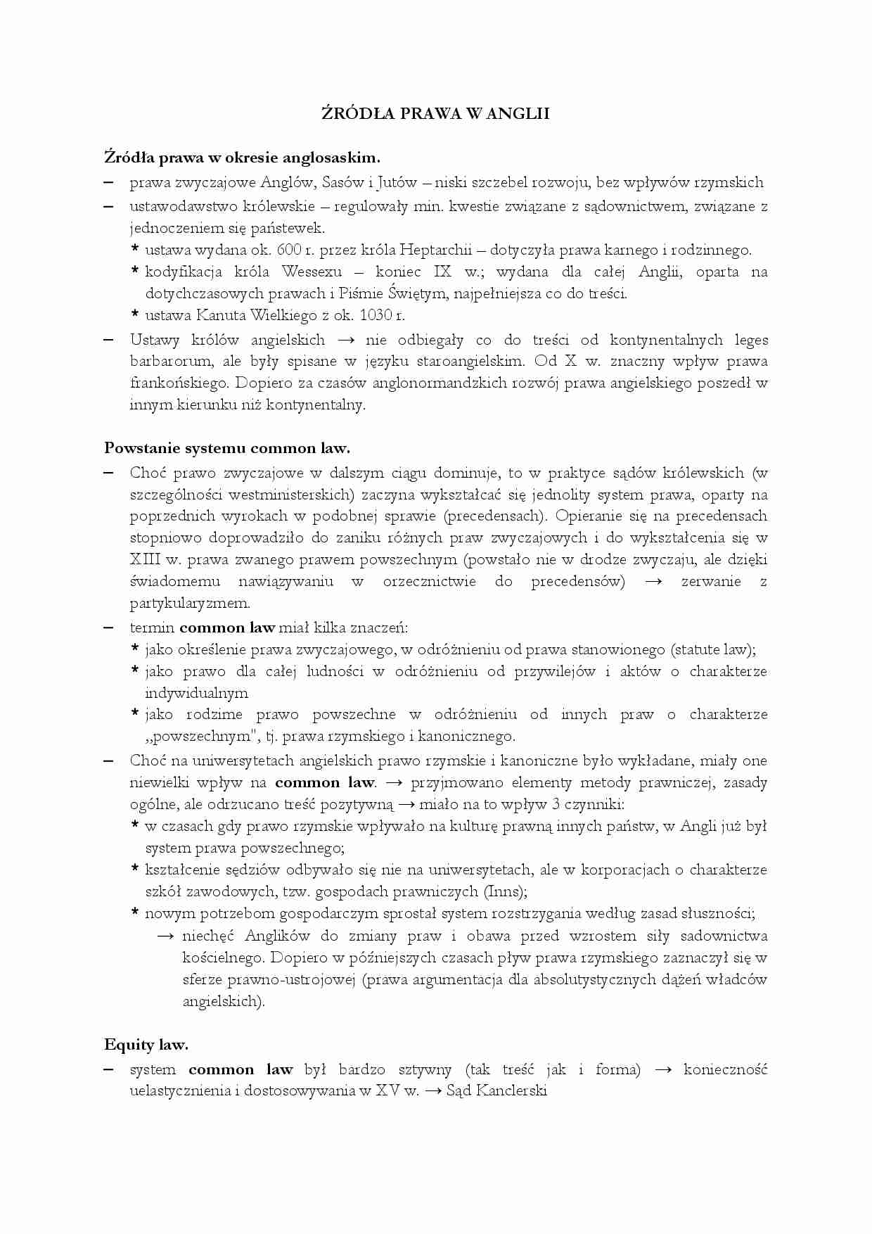 Źródła prawa w Anglii - omówienie - strona 1
