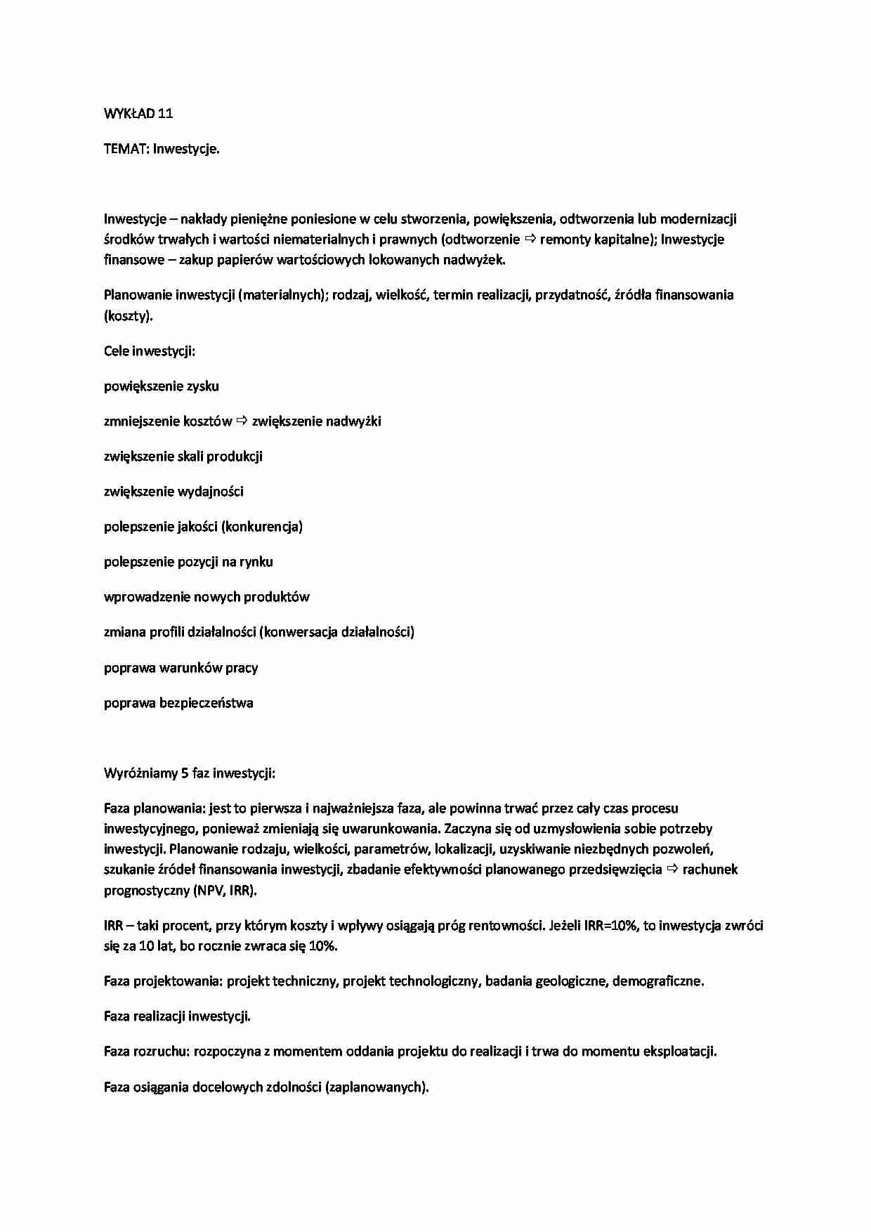 Wykład - inwestycje i ich cele - strona 1