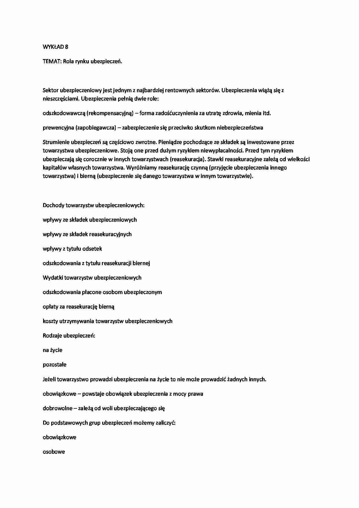 Wykład - rola rynku ubezpieczeń - strona 1