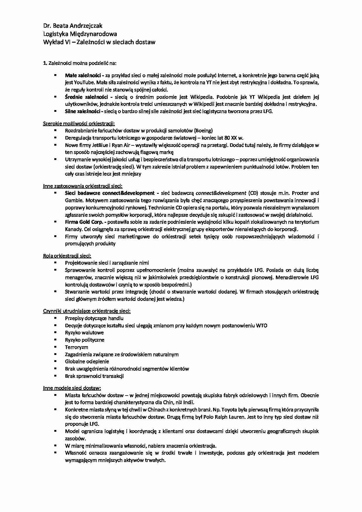 Zależności w sieciach dostaw - wykład - strona 1