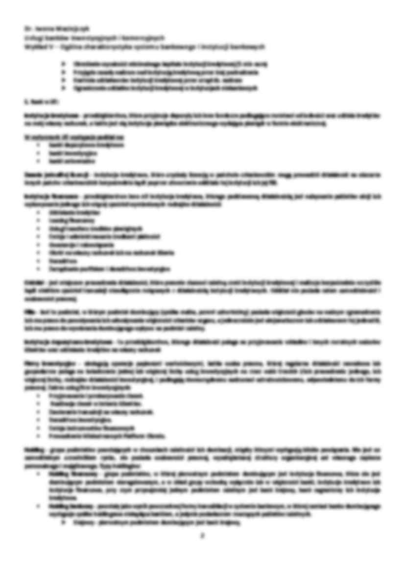 Ogólna charakterystyka systemu bankowego i instytucji bankowych - wykład - strona 2