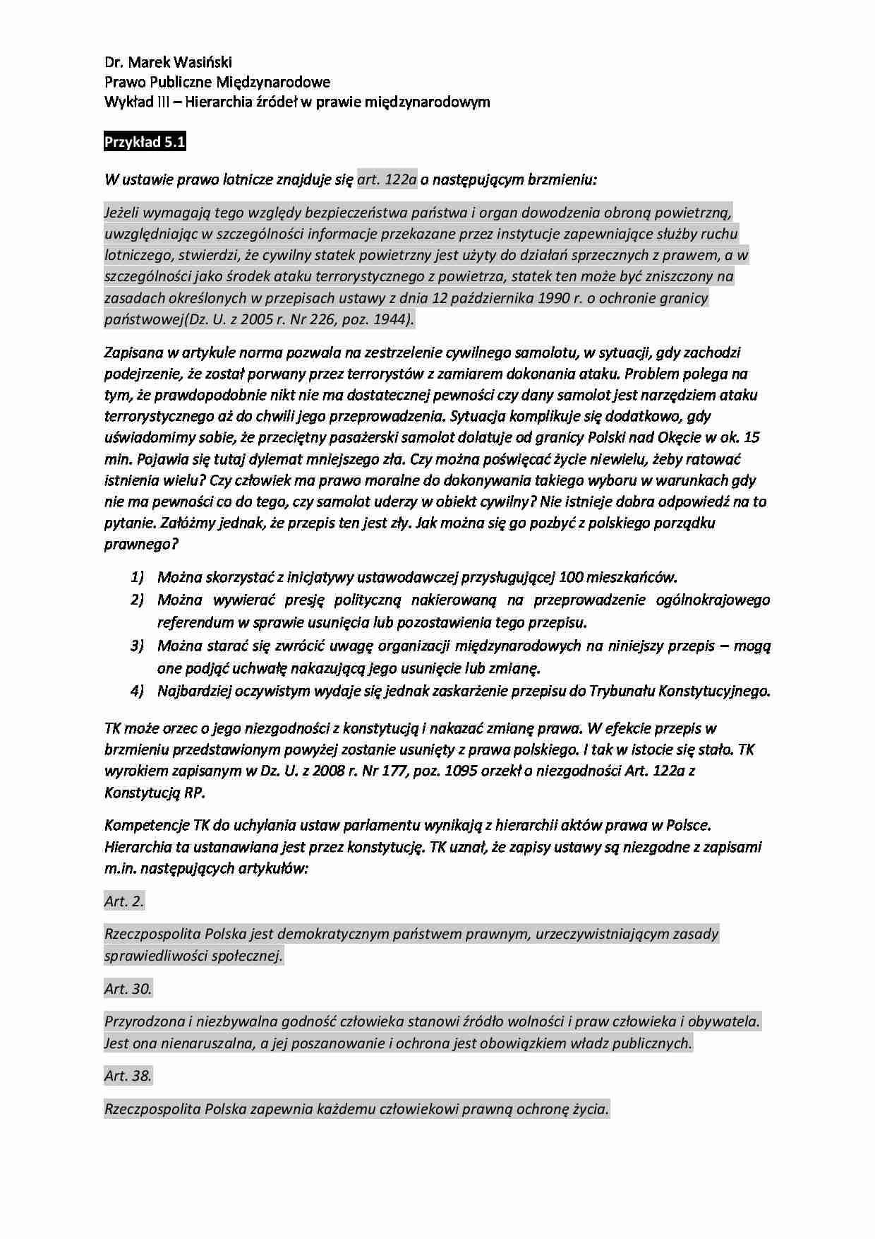 Hierarchia źródeł w prawie międzynarodowym - wykład - strona 1