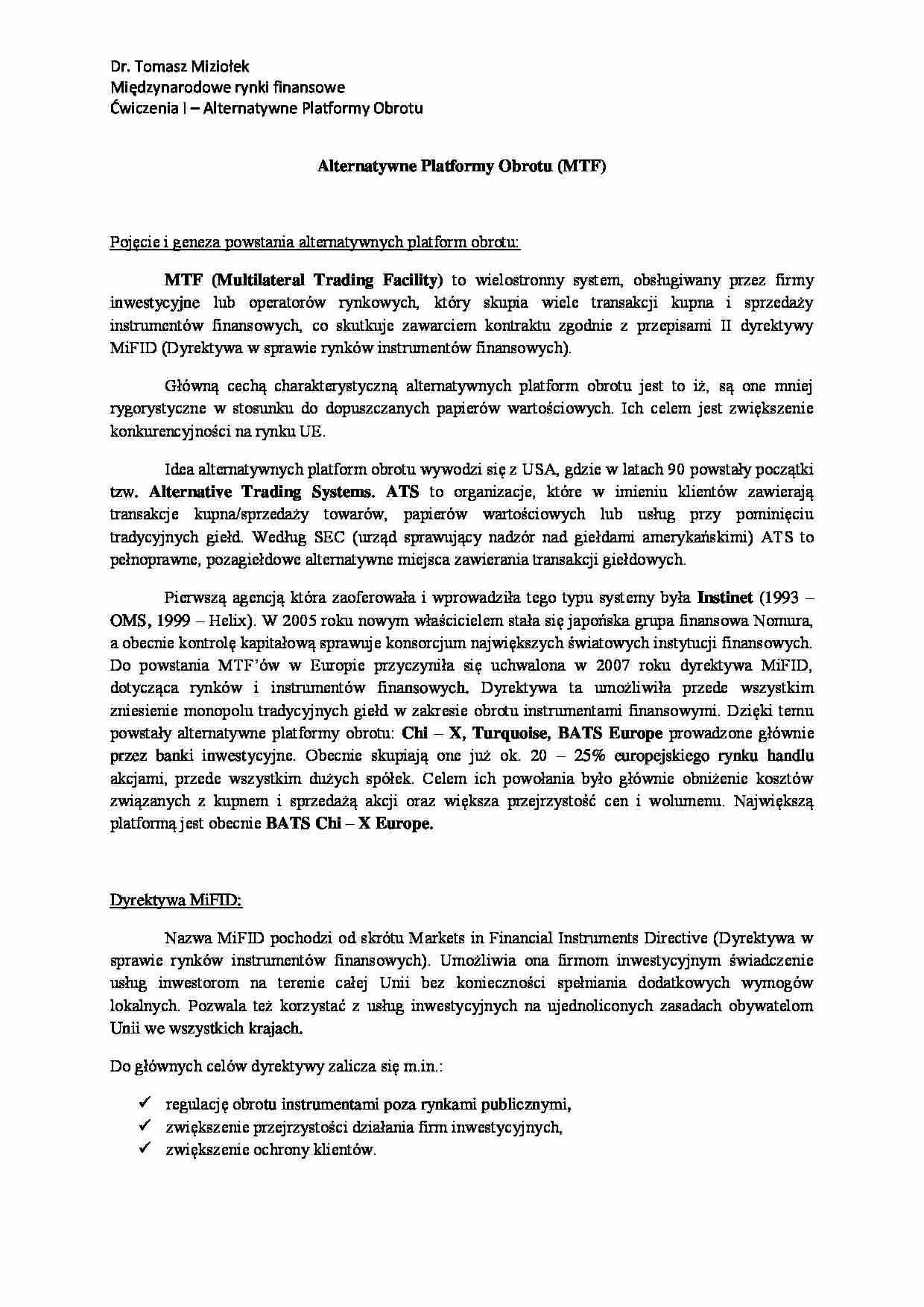 Alternatywne Platformy Obrotu - wykład - strona 1