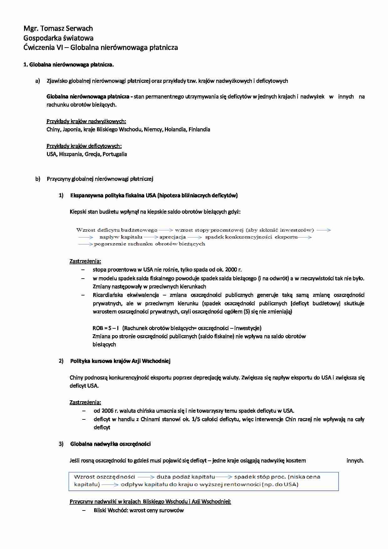 Globalna nierównowaga płatnicza - wykład - strona 1