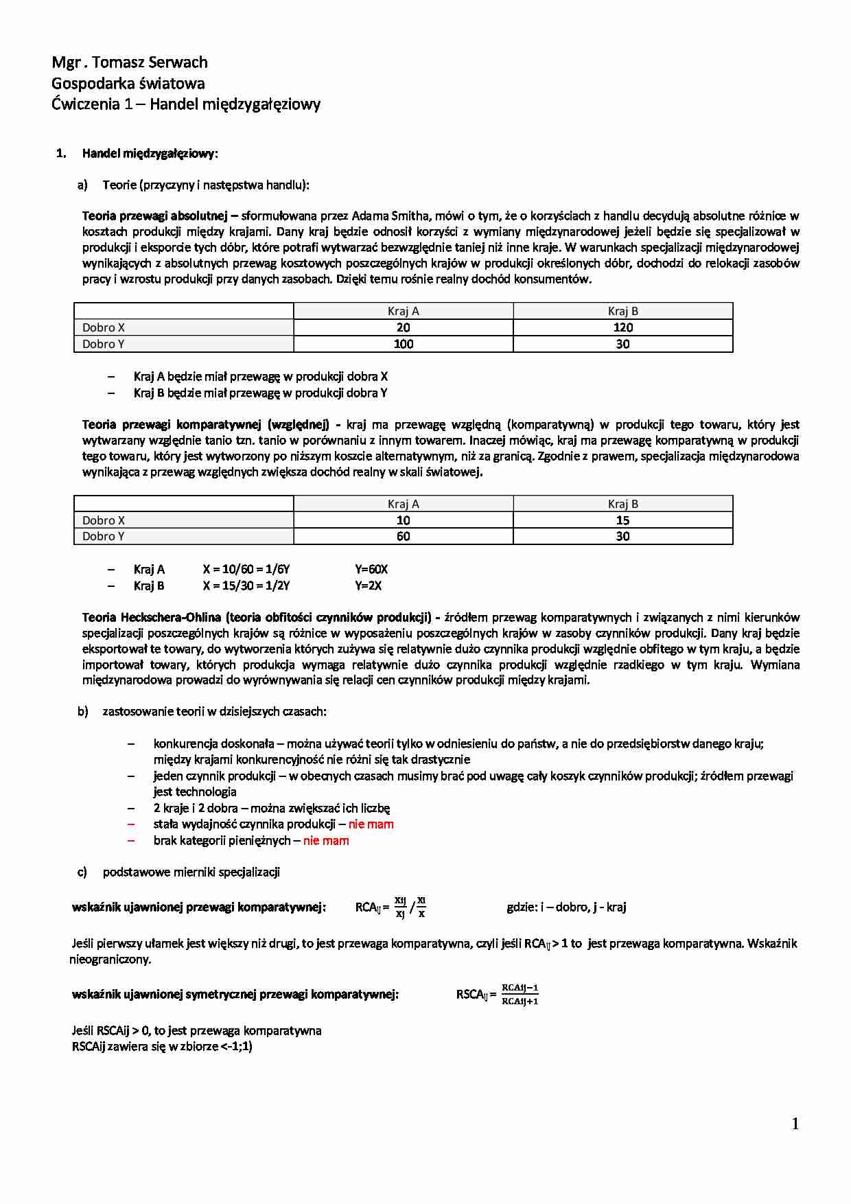 Handel międzygałęziowy - wykład - strona 1