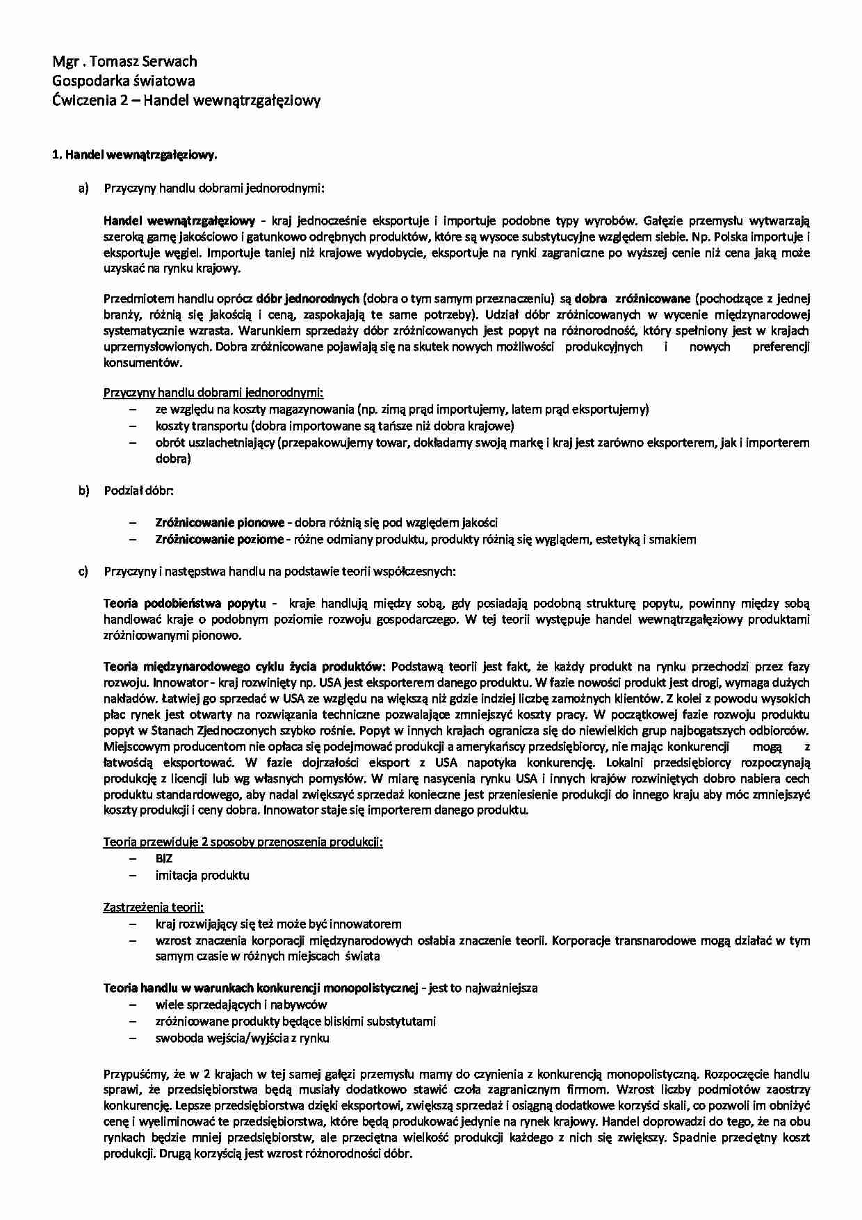 Handel wewnątrzgałęziowy - wykład - Teoria  podobieństwa  popytu   - strona 1