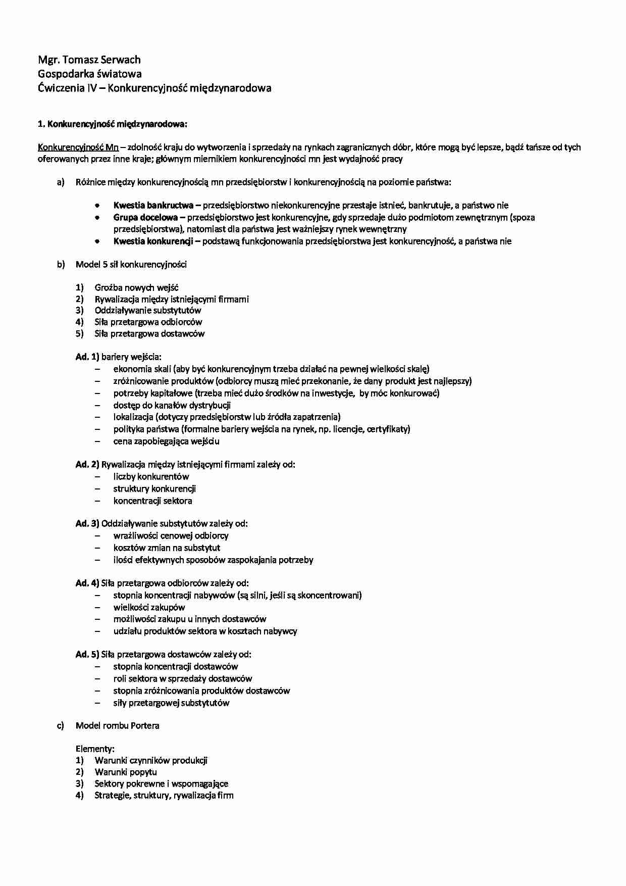 Konkurencyjność międzynarodowa - wykład - strona 1