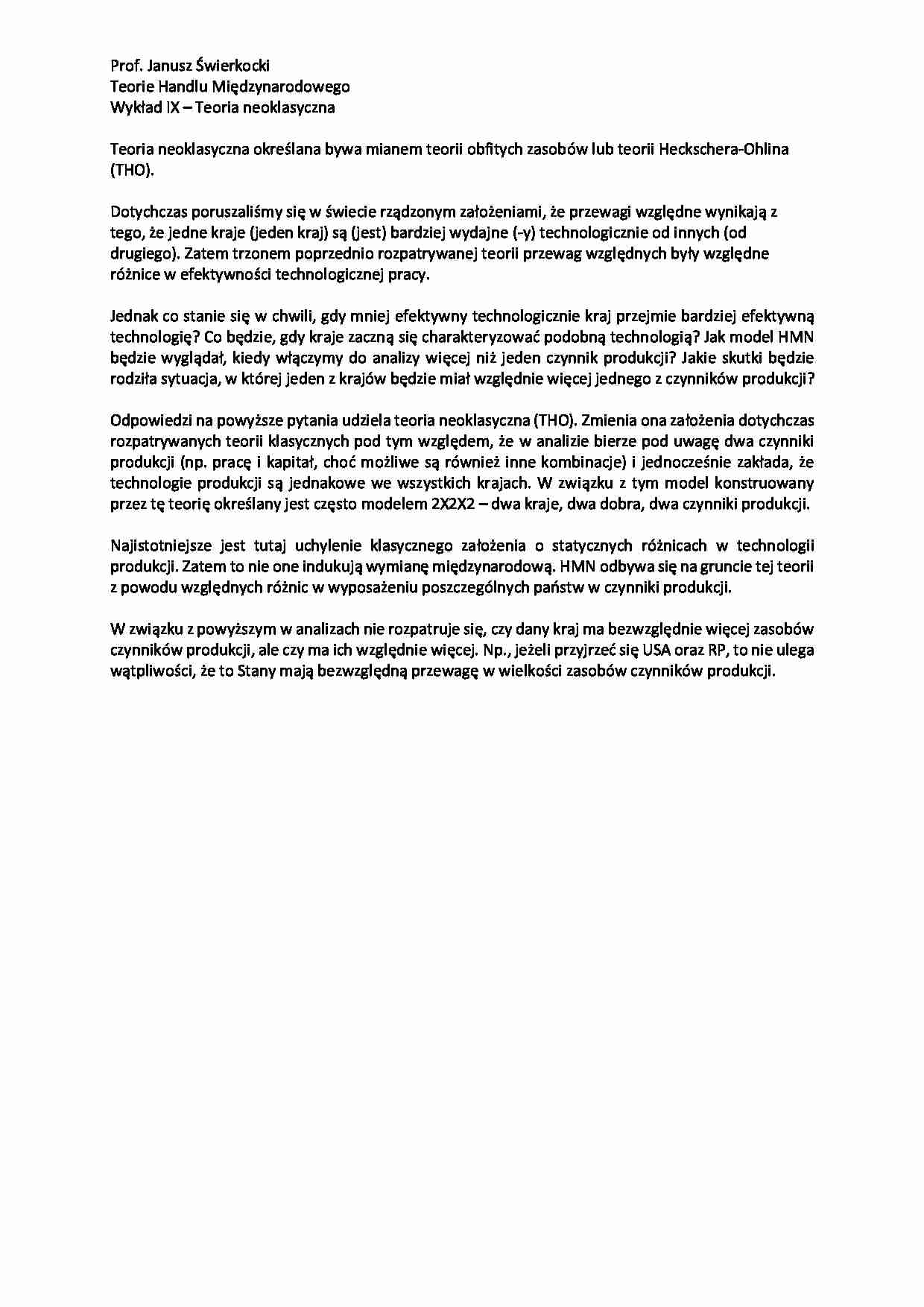 Teoria neoklasyczna - wykład - strona 1