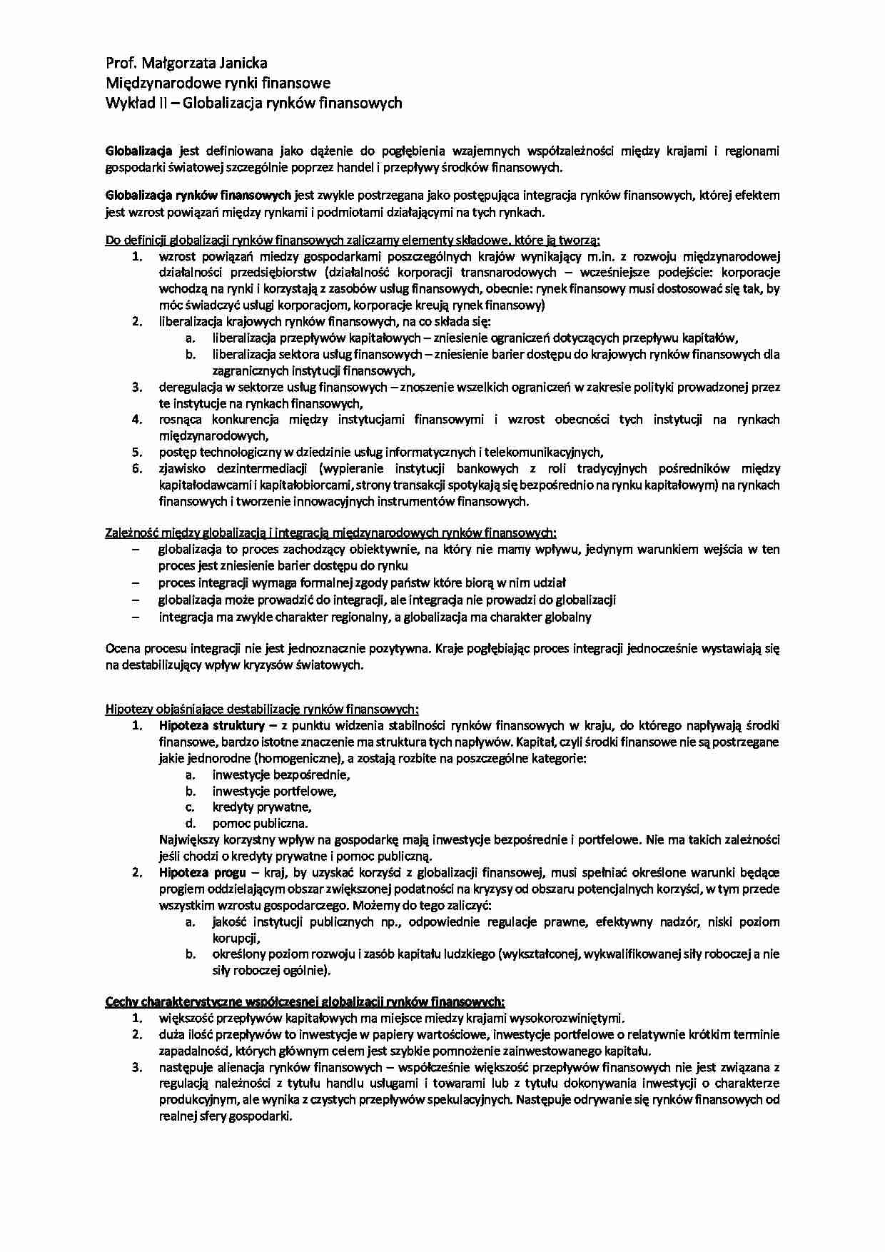 Globalizacja rynków finansowych - wykład - strona 1