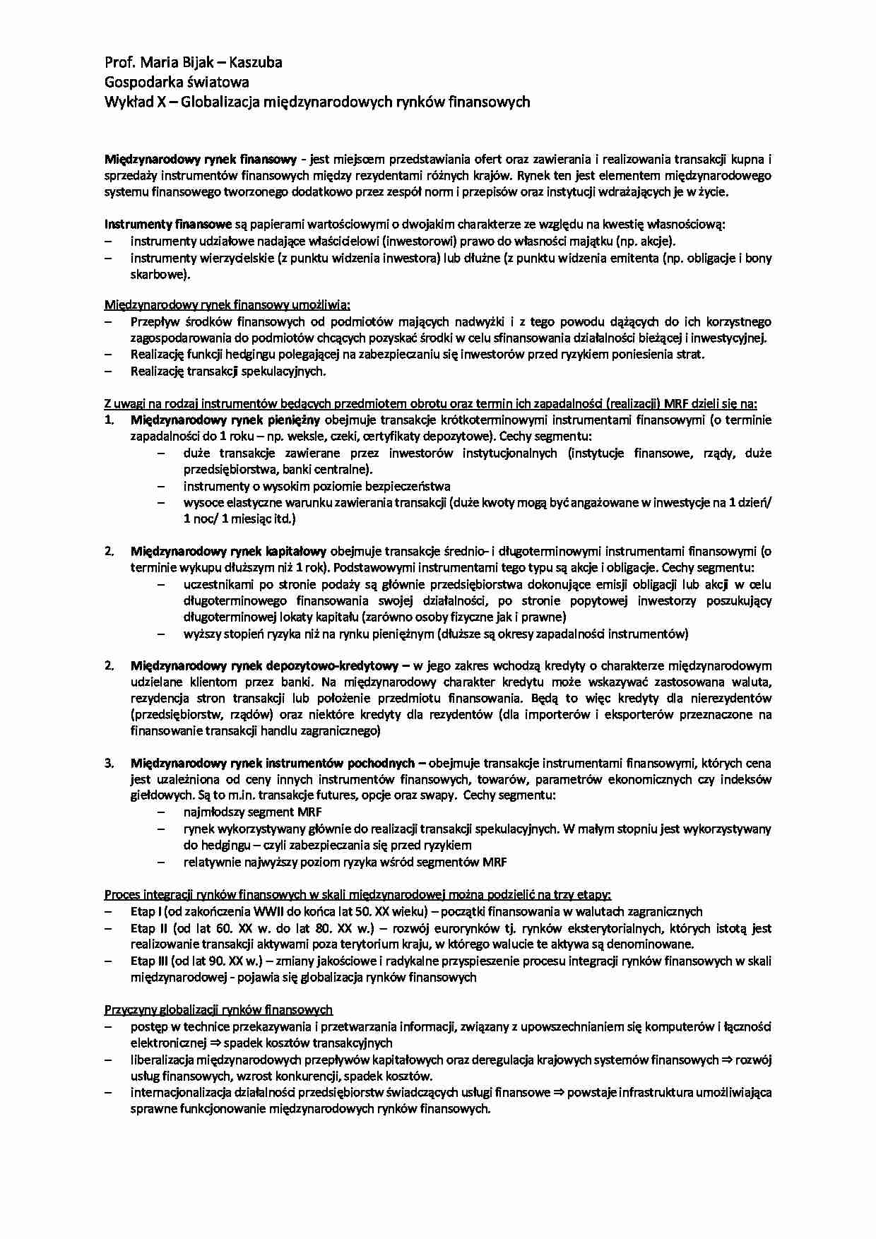 Globalizacja międzynarodowych rynków finansowych - wykład - strona 1