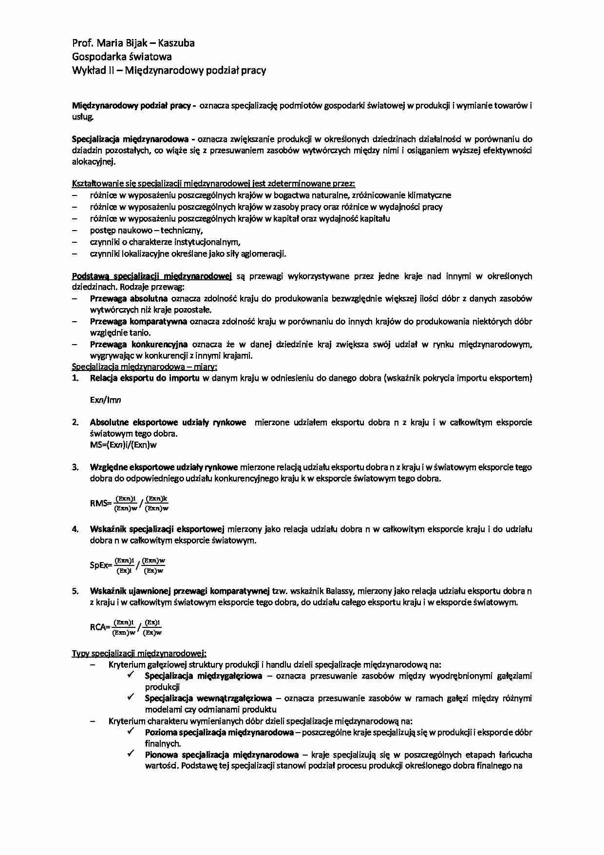 Międzynarodowy podział pracy - wykład - strona 1