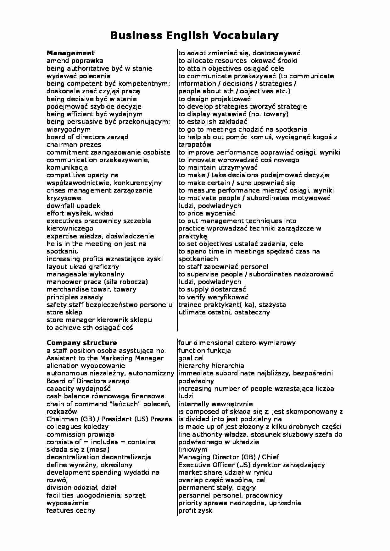 Angielski słówka - Management - strona 1