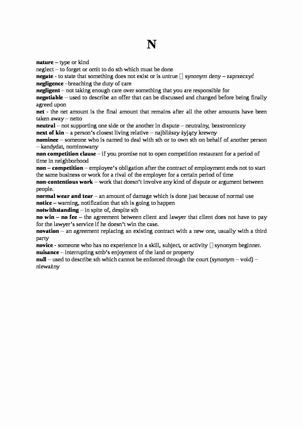 Język angielski wykład - słówka na literę 