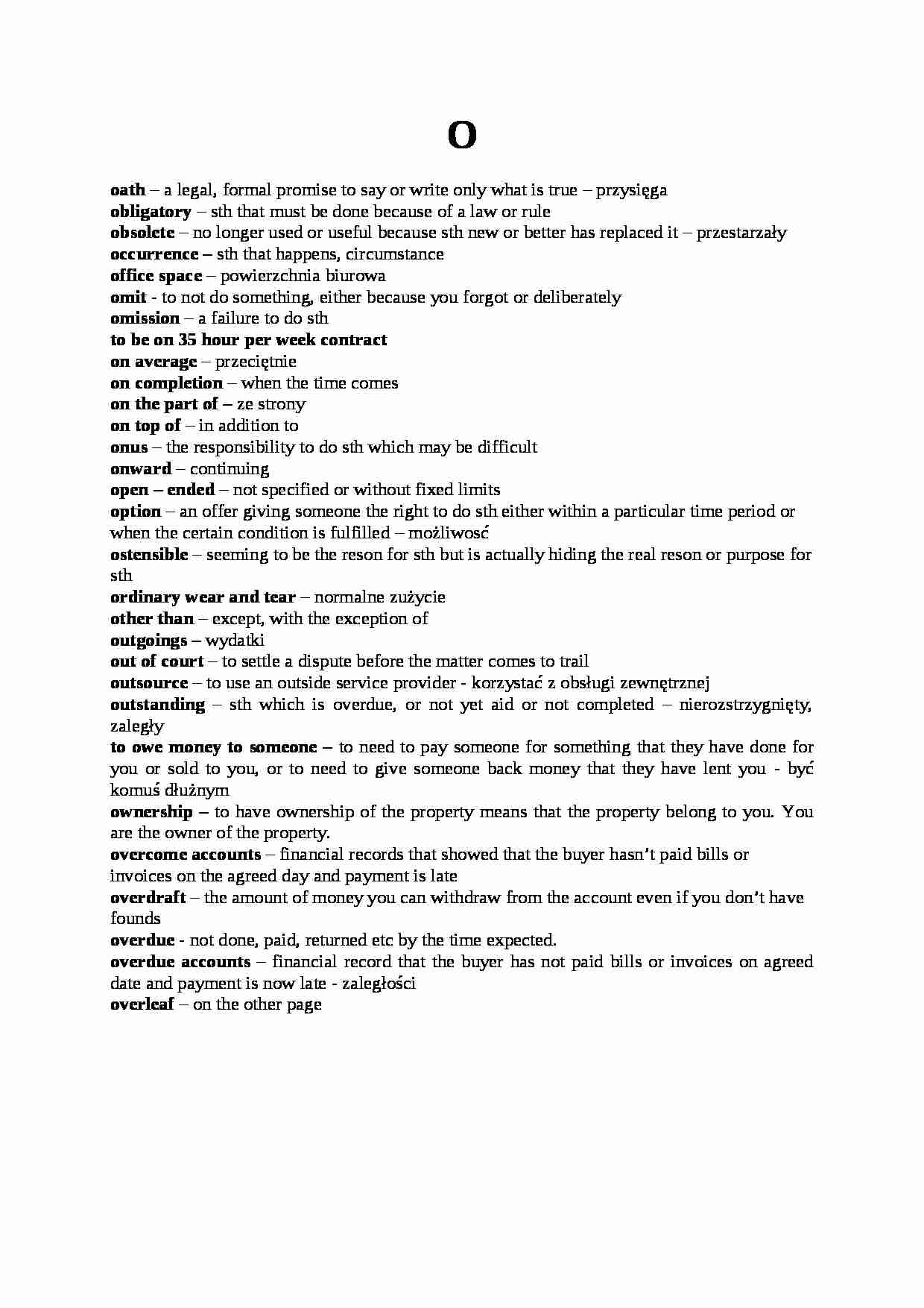 Język angielski wykład - słówka na literę 