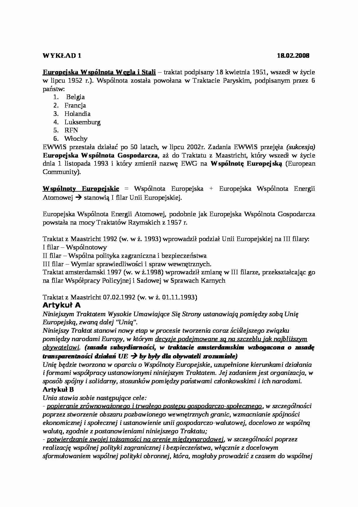 Filary Unii Europejskiej - wykład - strona 1
