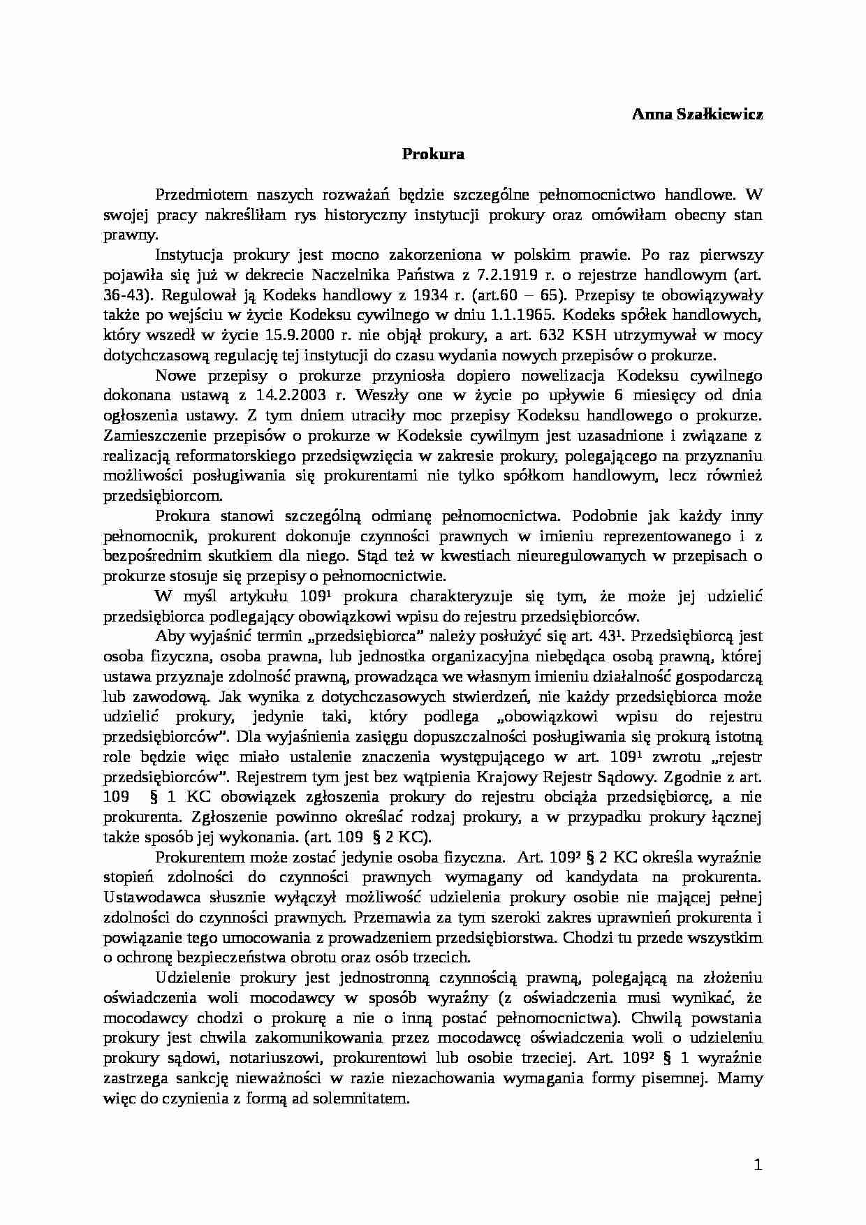 Prokura - referat - strona 1