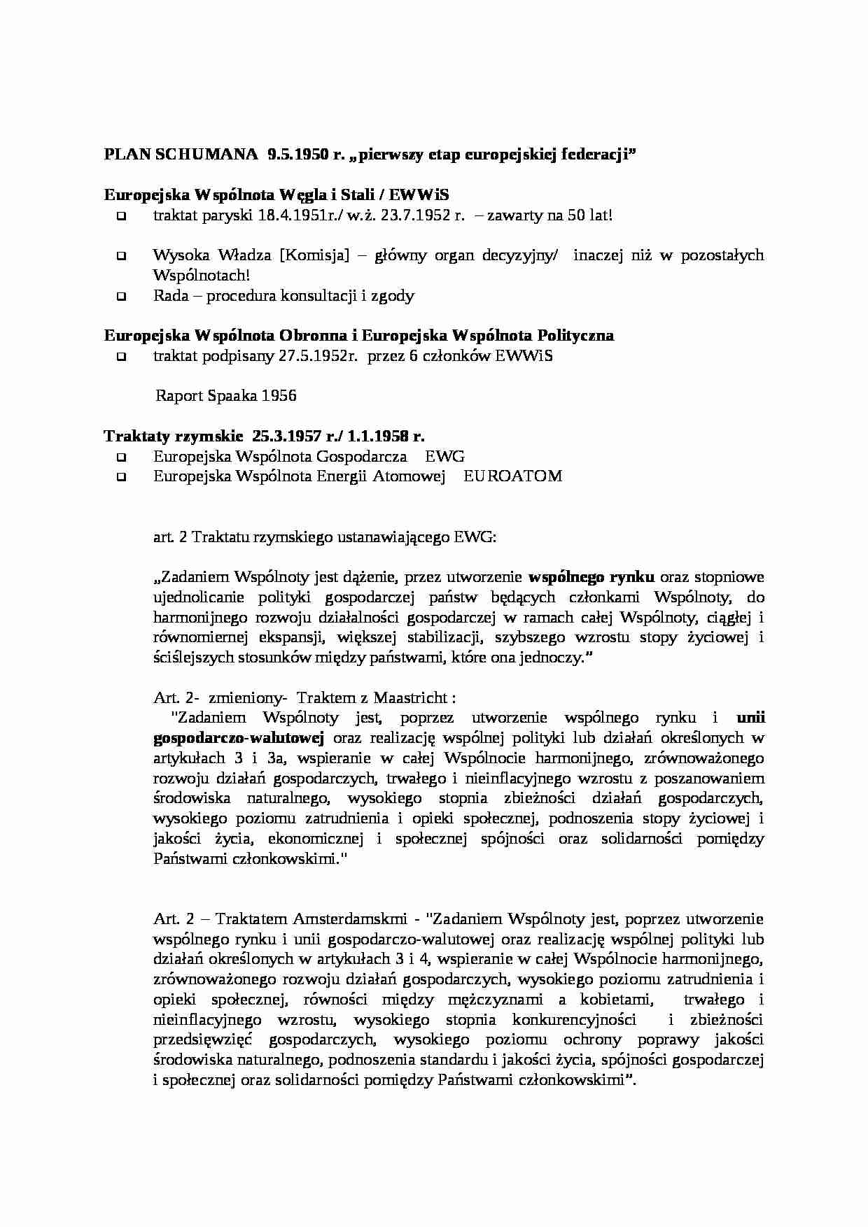 Prawo europejskie - skrypt - Plan Schumana  - strona 1