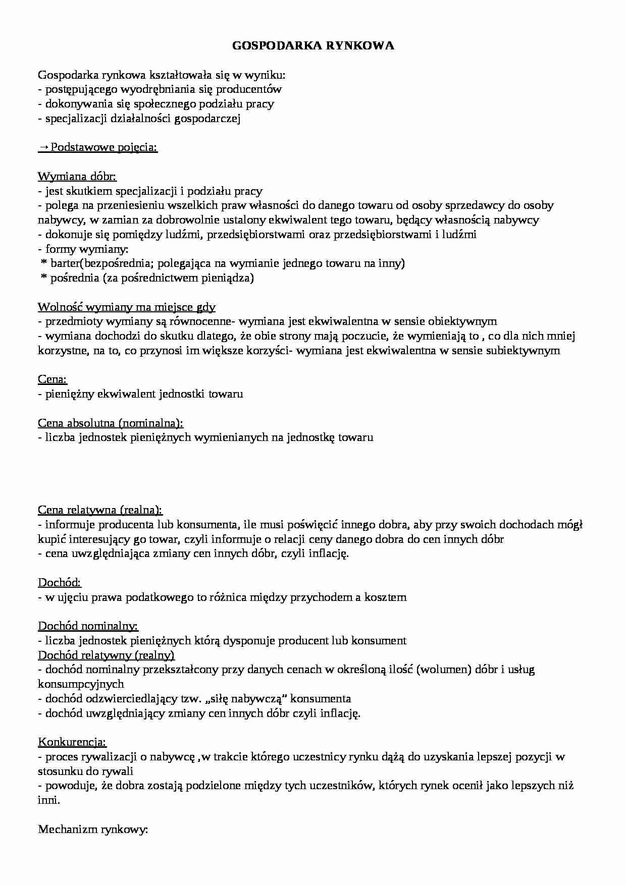 Gospodarka rynkowa - Wymiana dóbr - strona 1