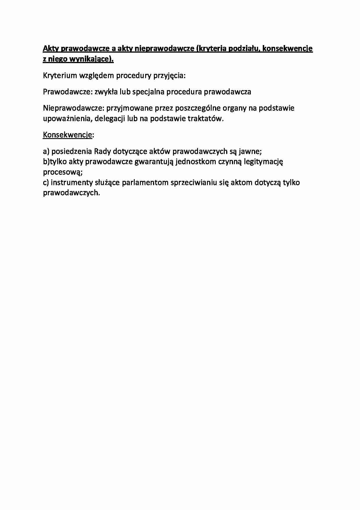 Akty prawodawcze a akty nieprawodawcze - opracowanie - strona 1