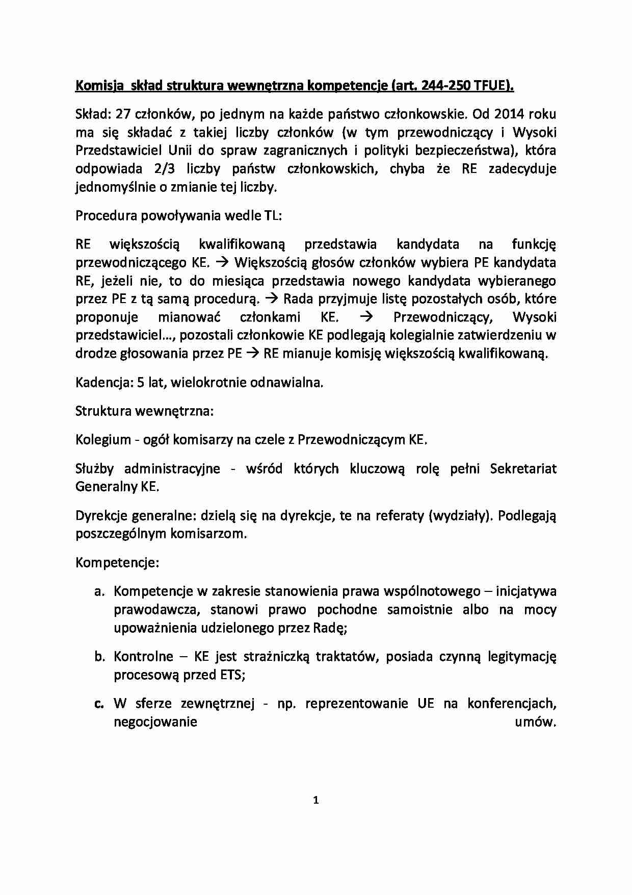 Komisja - skład, struktura wewnętrzna, kompetencje - wykład - strona 1