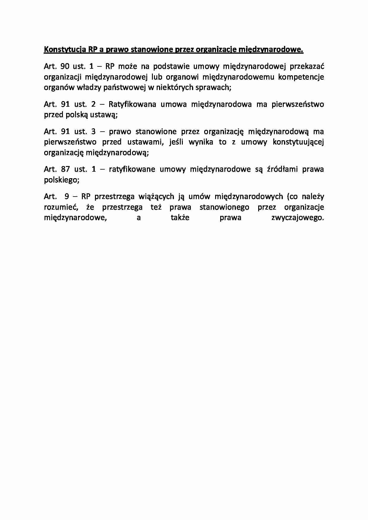 Konstytucja RP a prawo stanowione przez organizacje międzynarodowe - opracowanie - strona 1