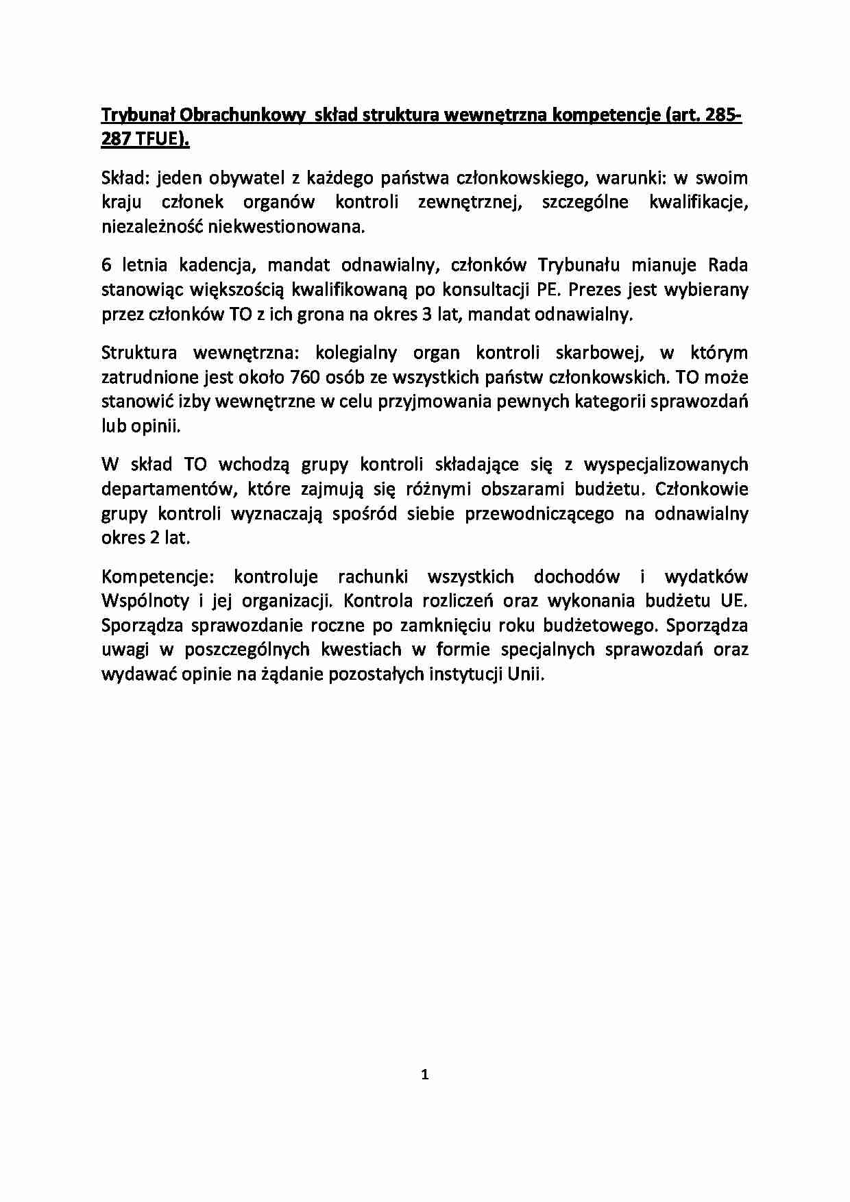 Trybunał Obrachunkowy - skład, struktura wewnętrzna, kompetencje - wykład - strona 1