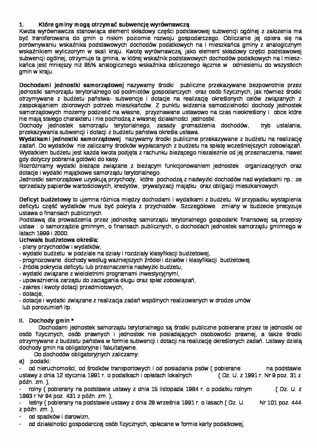 finanse publiczne - Dochody jednostki samorządowej - strona 1
