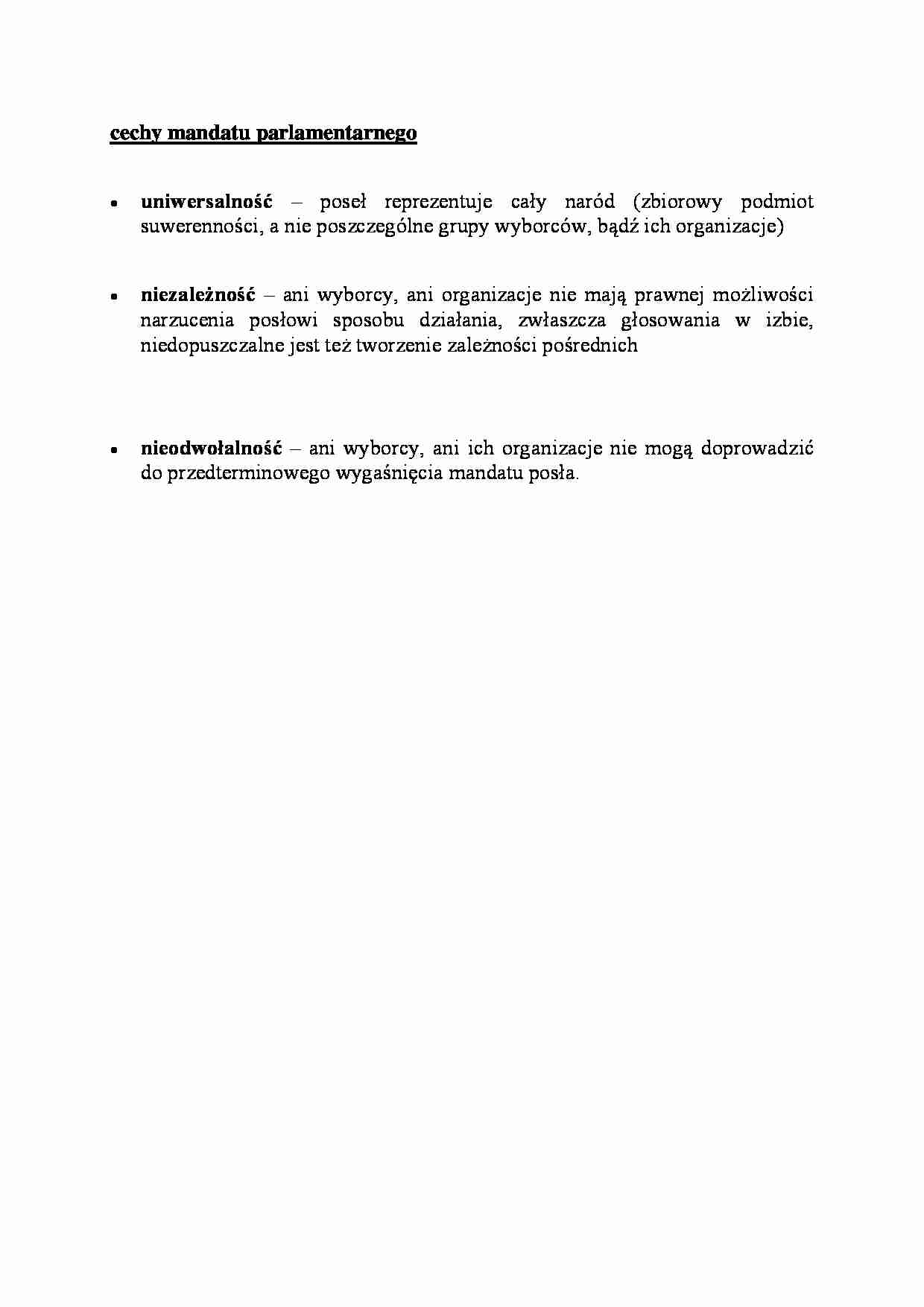 Cechy mandatu parlamentarnego-opracowanie - strona 1