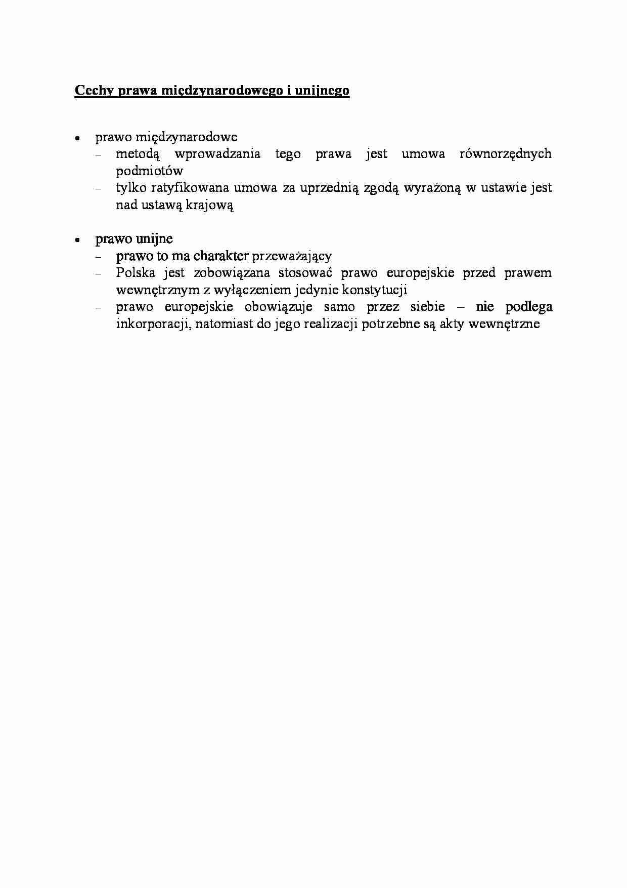 Cechy prawa międzynarodowego i unijnego-opracowanie - strona 1
