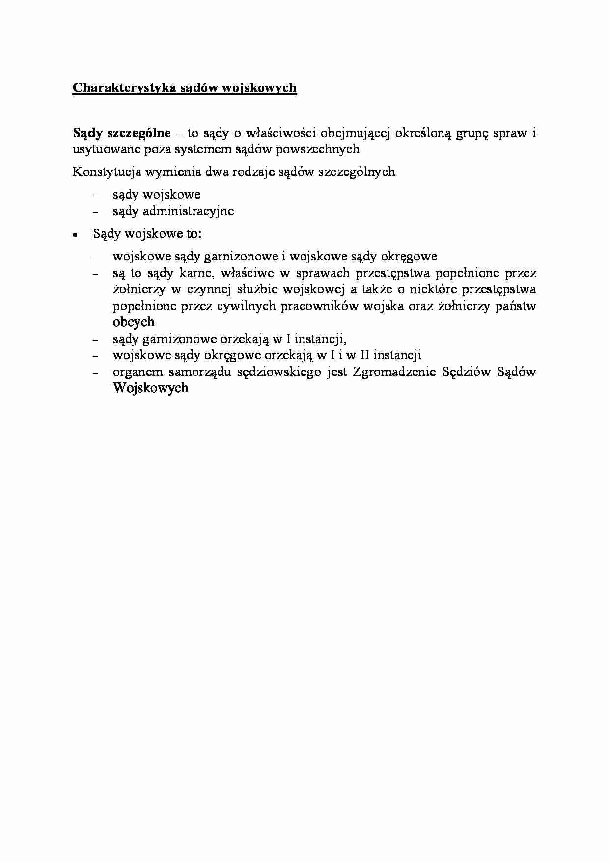 Charakterystyka sądów wojskowych-opracowanie - strona 1