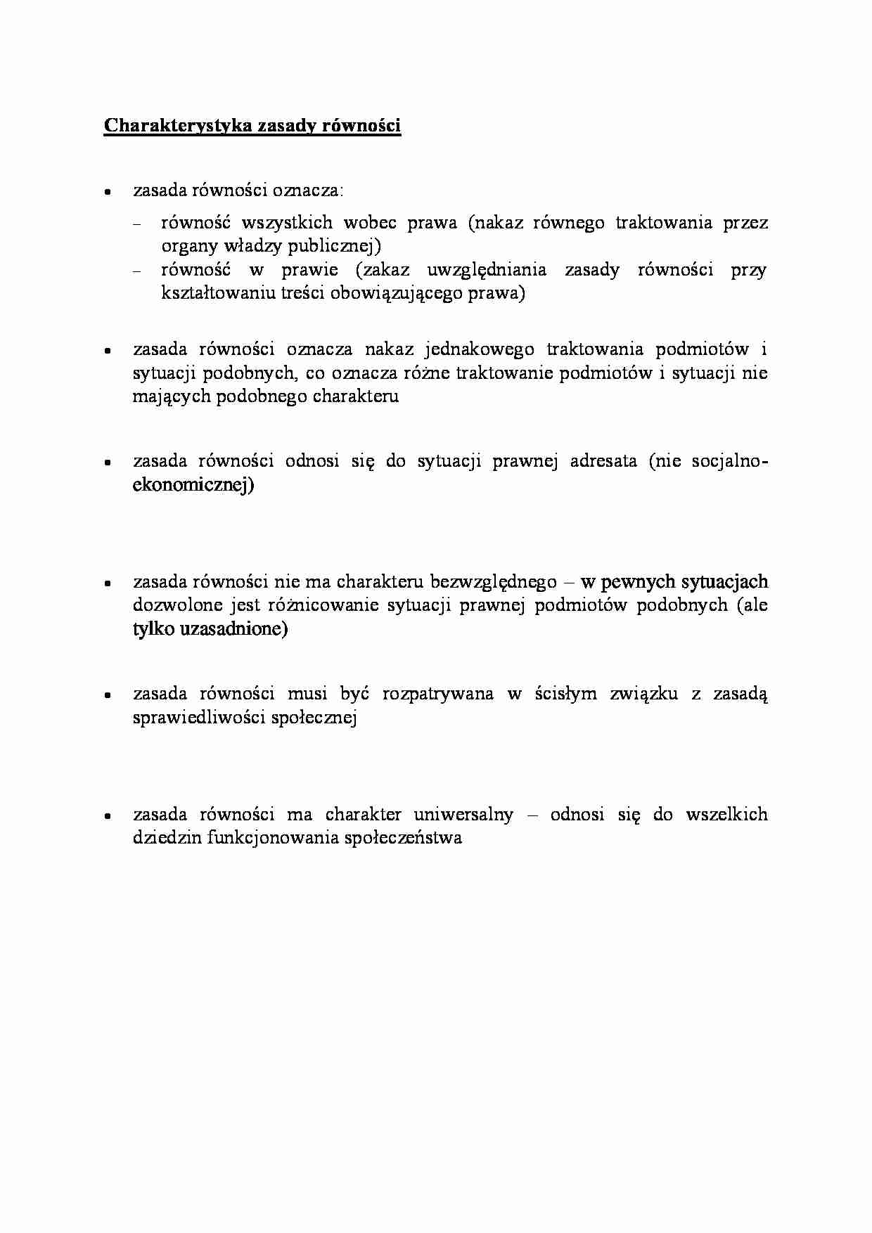 Charakterystyka zasady równości-opracowanie - strona 1