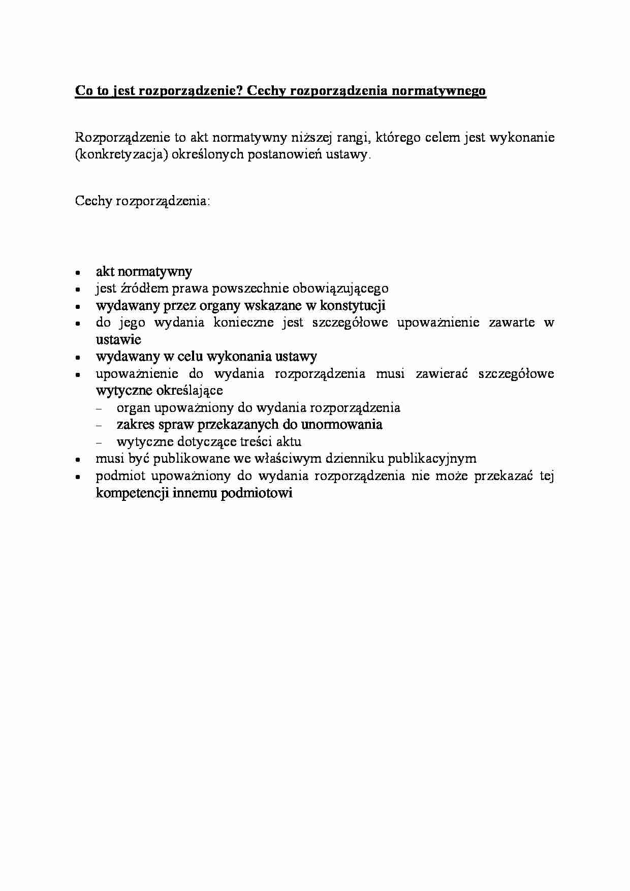 Cechy rozporządzenia normatywnego-opracowanie - strona 1