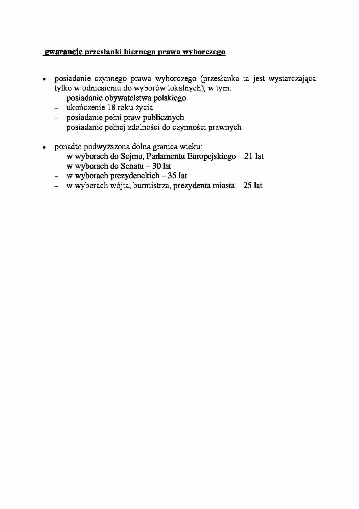 Gwarancje przesłanki biernego prawa wyborczego-opracowanie - strona 1