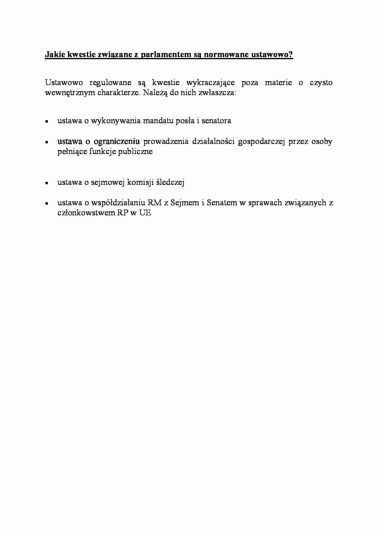 Kwestie związane z parlamentem normowane ustawowo-opracowanie - strona 1